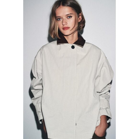 ZARA ZW COLLECTION LEATHER COLLAR SHORT TRENCH COAT - Picture 1 of 9